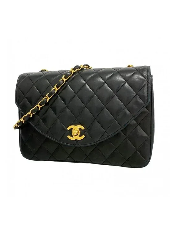 Chanel Shoulder Bag Quilted Lambskin Black Gold - Picture 1 of 10